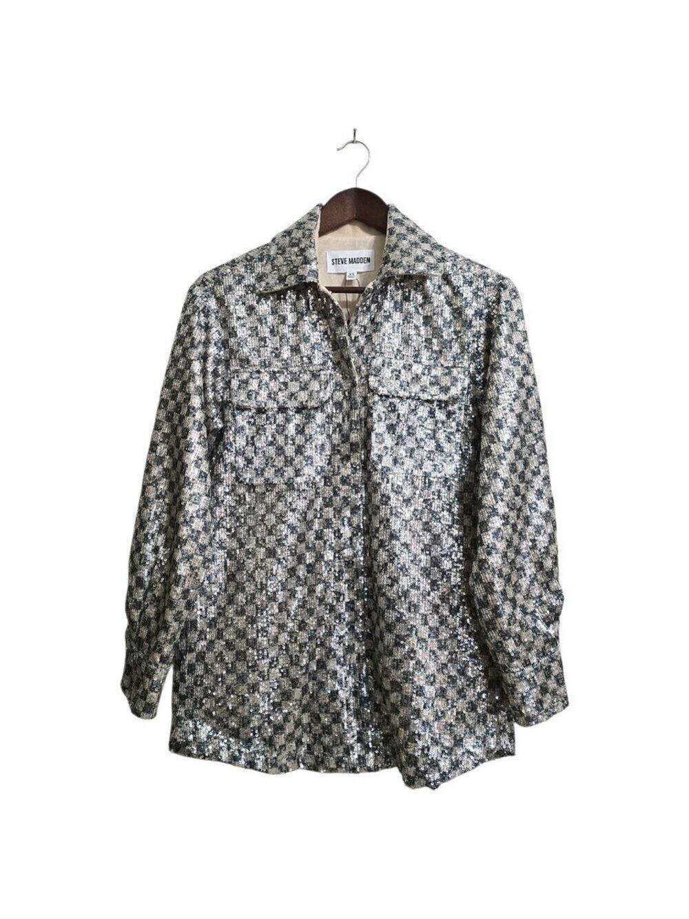 Steve Madden Andee Sequin Checkered Shacket Sz XS